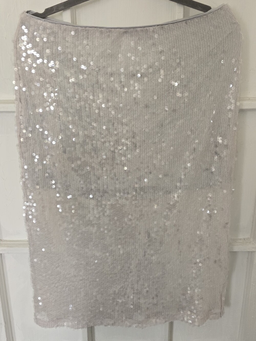 Sequin Pencil Dress in Light Silver